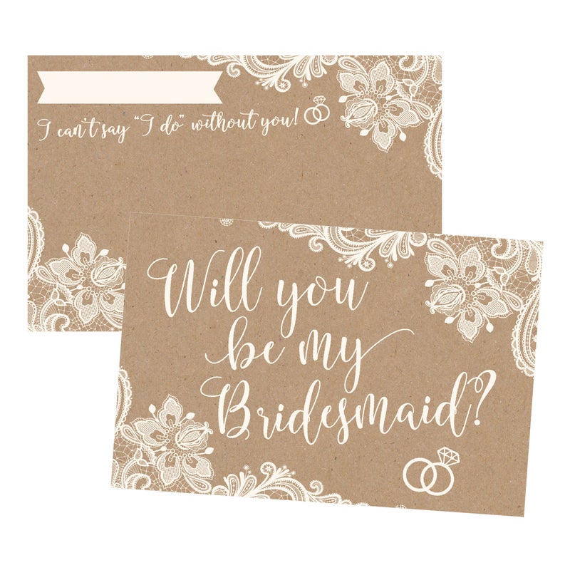 Hadley Designs 15 Will You Be My Bridesmaid Cards Kraft Lace, I Can't Say I Do Without You, Rustic Bridesmaids Proposal Note For Gifts, Blank Ask To Be Your Bridesmaids Invitations Set - Image 1